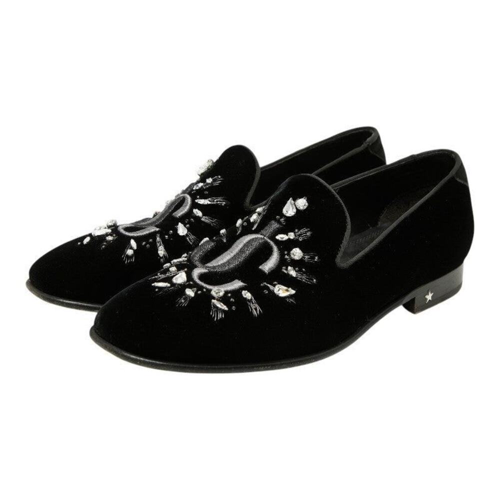 Jimmy Choo Opera Bijoux Velvet Leather Loafers Black